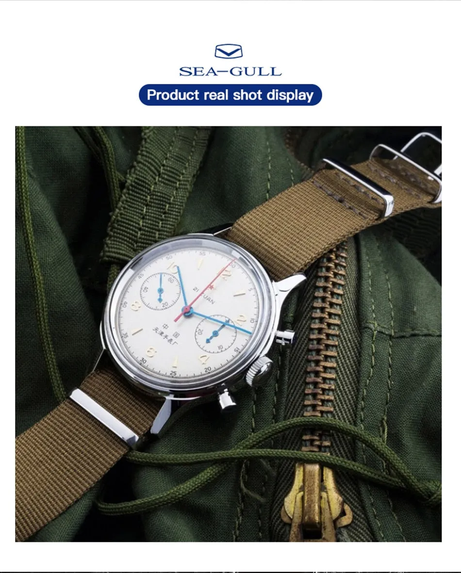 Sea-Gull "1963" Official Original Genuine Air Force pilot Manual Wind Chronograph Mechanical watch. Calibre:ST1901. Model: D304 1963