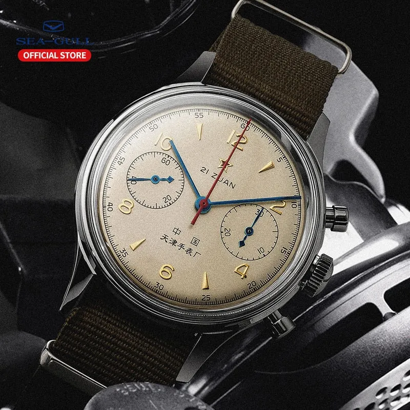 Sea-Gull "1963" Official Original Genuine Air Force pilot Manual Wind Chronograph Mechanical watch. Calibre:ST1901. Model: D304 1963