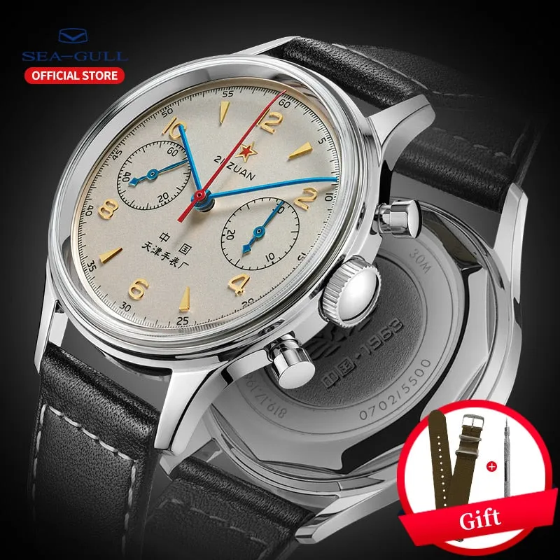 Sea-Gull "1963" Official Original Genuine Air Force pilot Manual Wind Chronograph Mechanical watch. Calibre:ST1901. Model: D304 1963