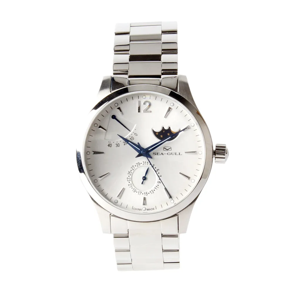 Seagull Moon Phase Auto Date Power Reserve Retro Men Watches Exhibition Back Self Wind Automatic Men's Mechanical Watch 816.423