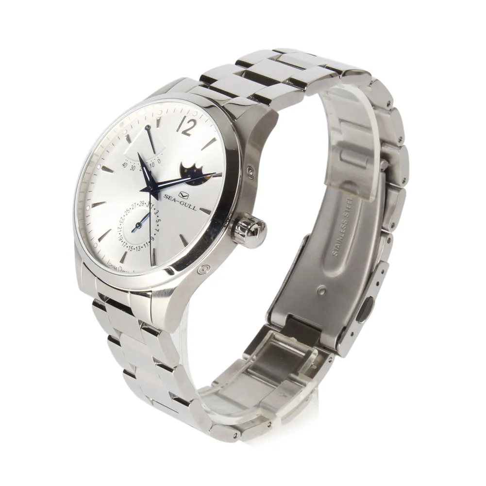 Seagull Moon Phase Auto Date Power Reserve Retro Men Watches Exhibition Back Self Wind Automatic Men's Mechanical Watch 816.423