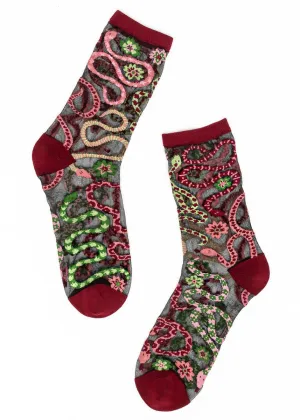 Serpentine Floral Sheer Crew Socks