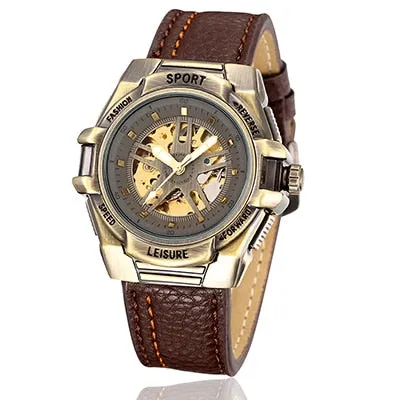 SHENHUA Mens Sport Automatic Wrist Watch Steampunk Men Mechanical Transparent Skeleton Watches Vintage Male Wristwatch Clock