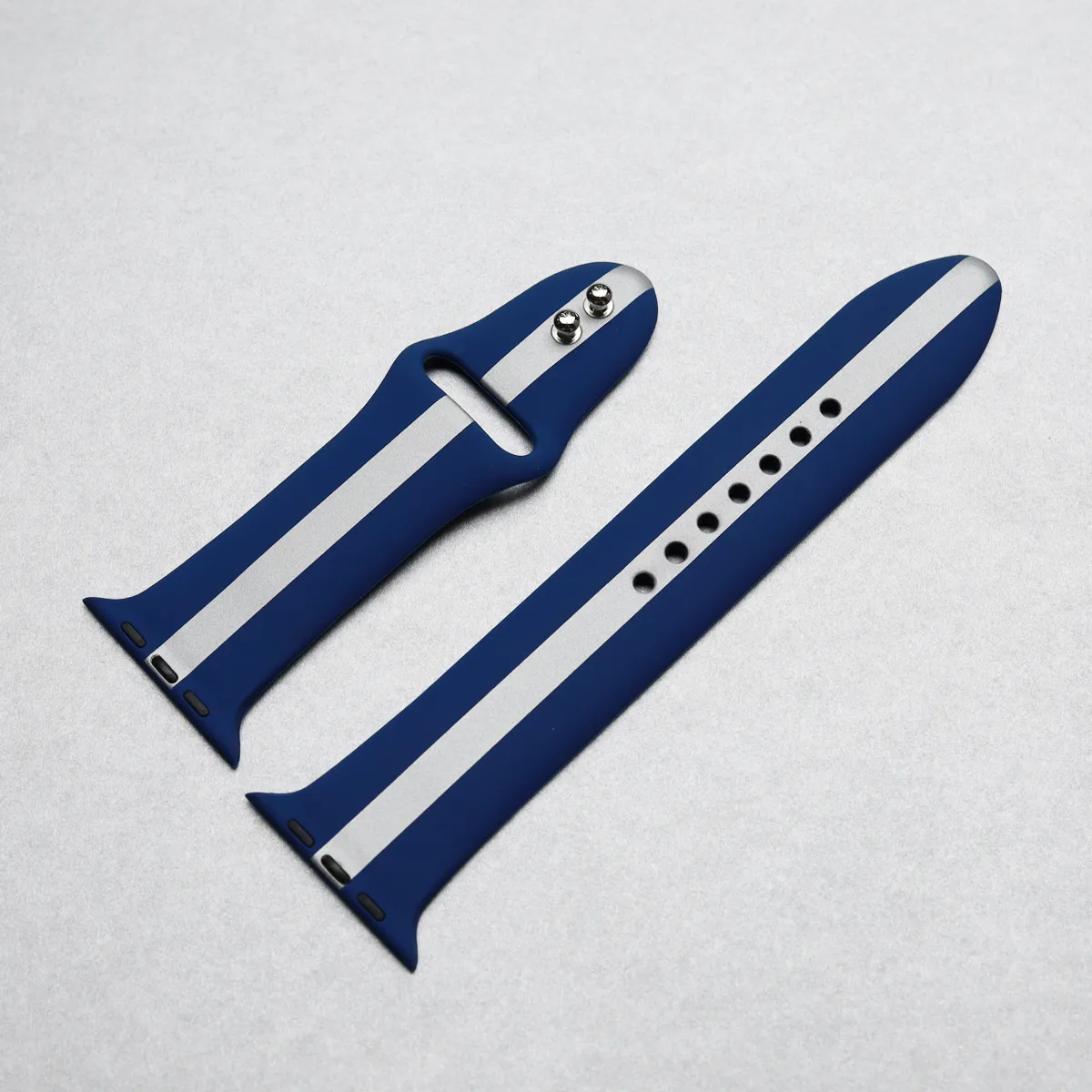 Silver Blue Striped Silicone Watch Band