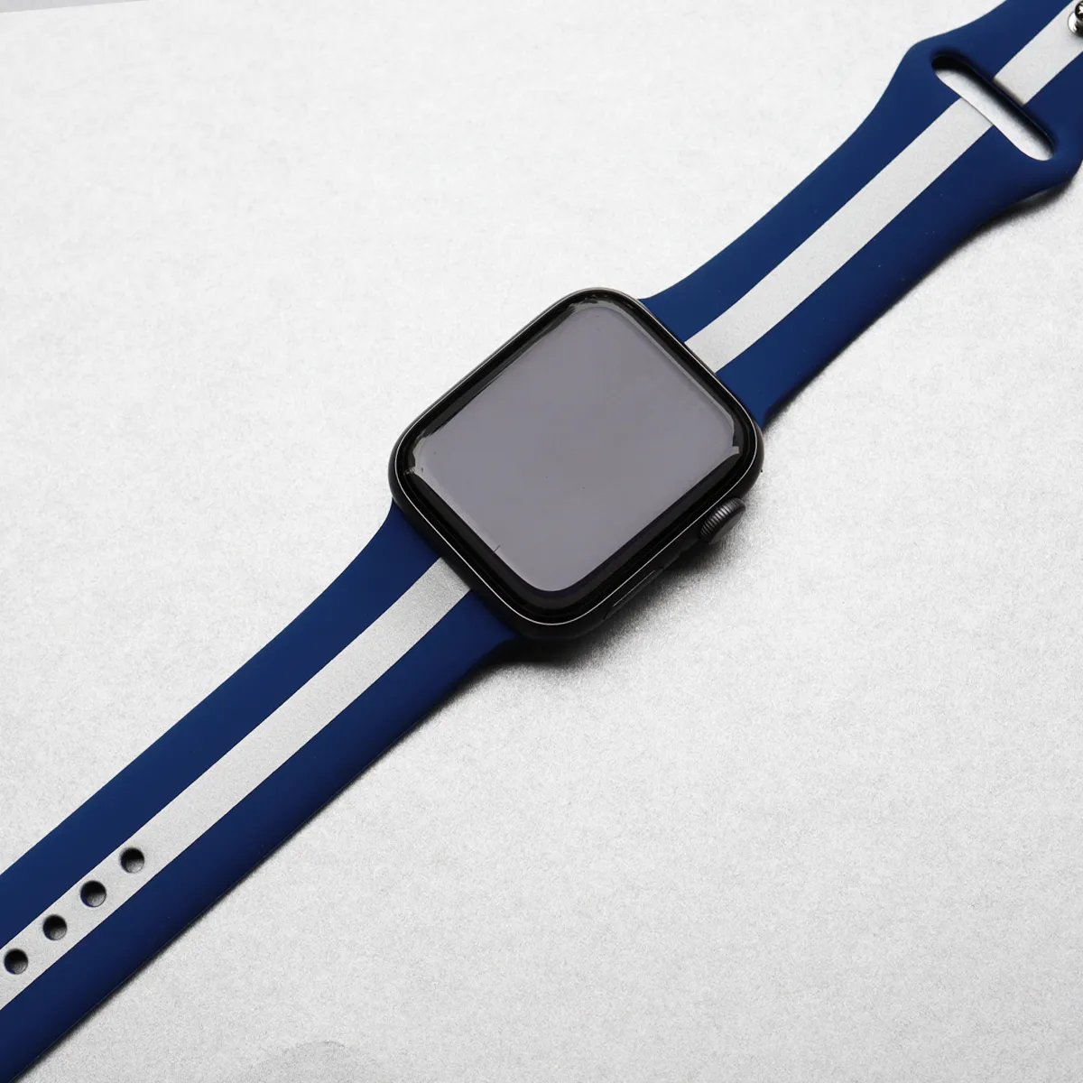 Silver Blue Striped Silicone Watch Band