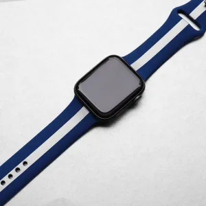 Silver Blue Striped Silicone Watch Band