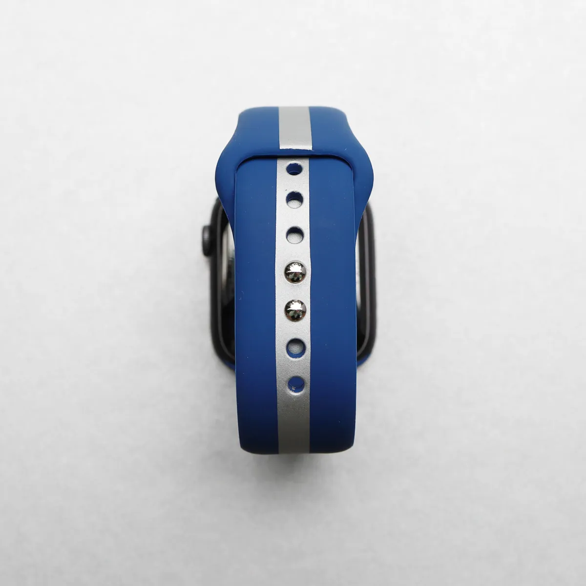 Silver Blue Striped Silicone Watch Band