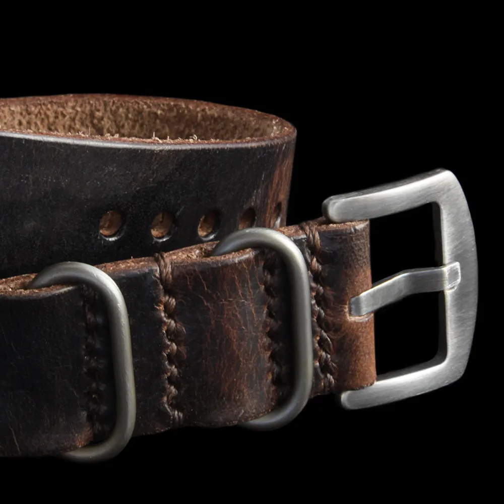 Single Pass Leather Watch Strap, 3-Ring Military 103 Style II