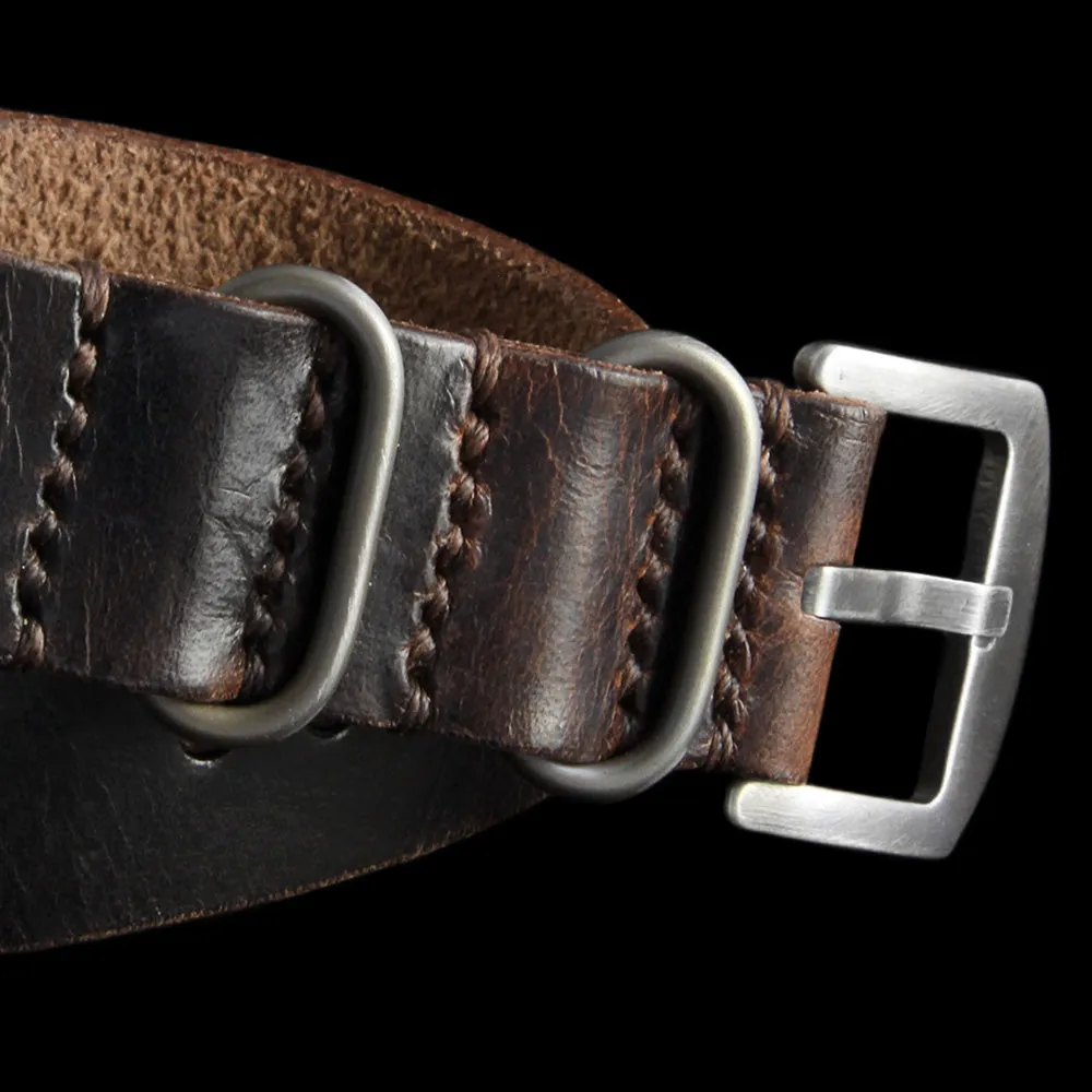 Single Pass Leather Watch Strap, 3-Ring Military 103 Style II