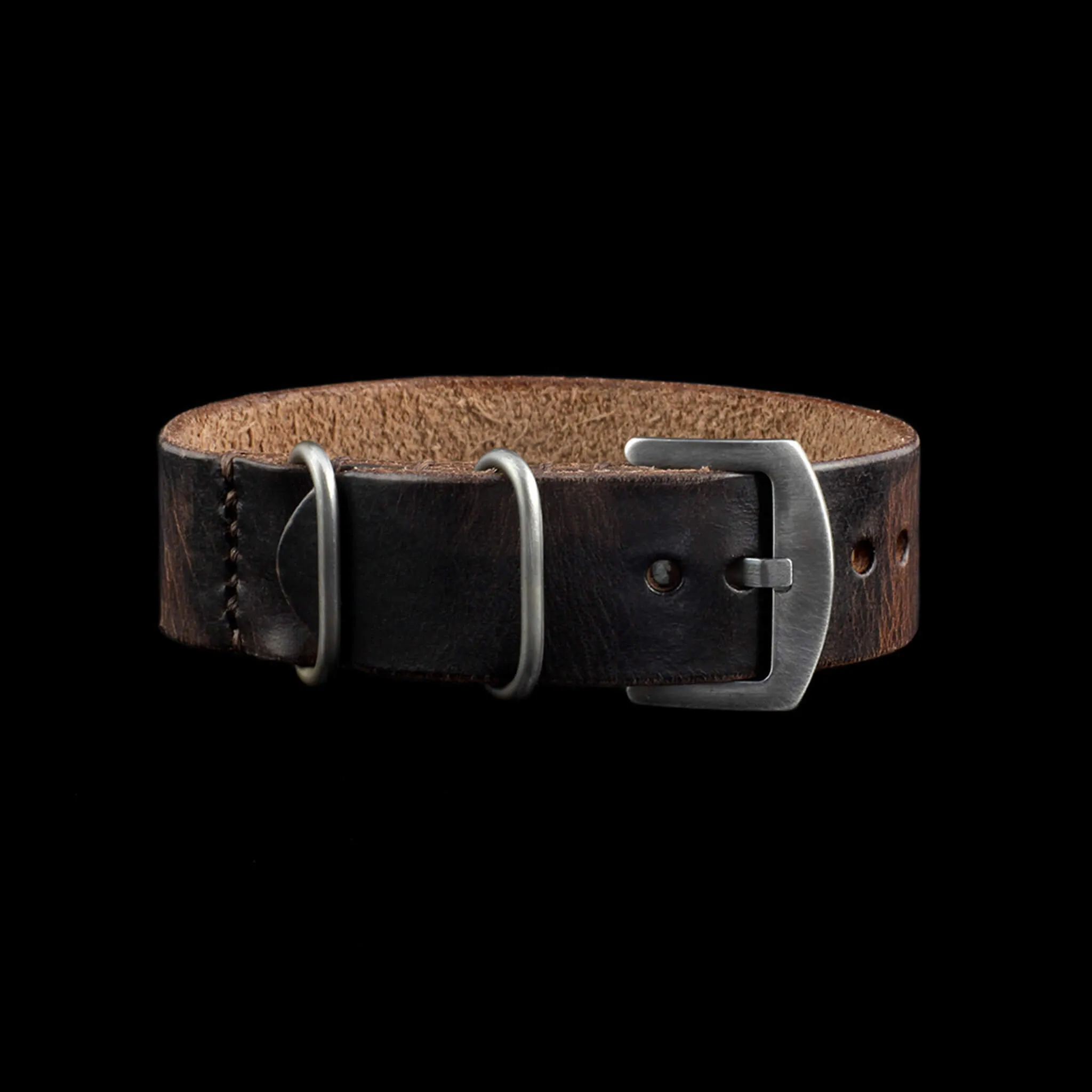 Single Pass Leather Watch Strap, 3-Ring Military 103 Style II