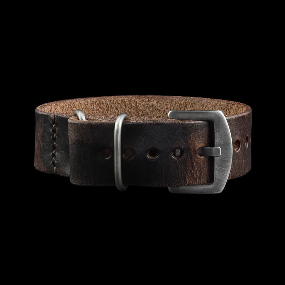 Single Pass Leather Watch Strap, 3-Ring Military 103 Style II
