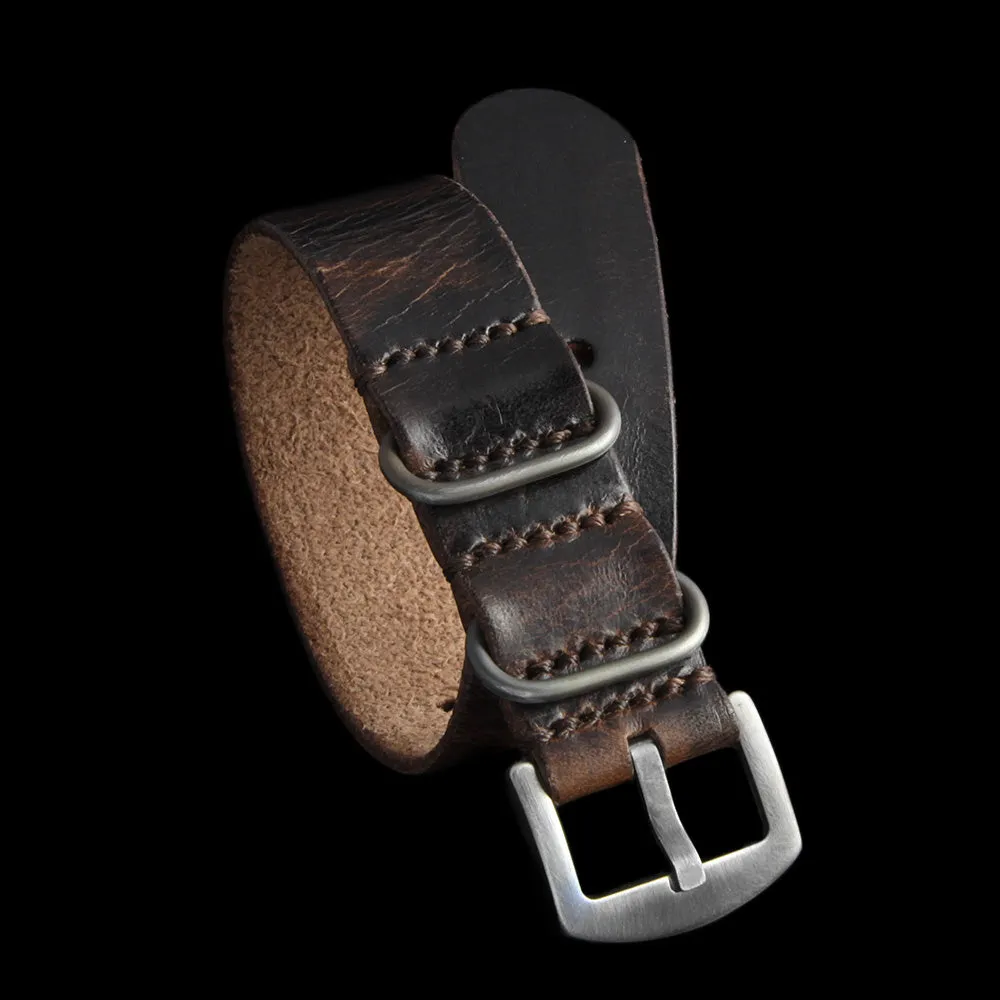Single Pass Leather Watch Strap, 3-Ring Military 103 Style II
