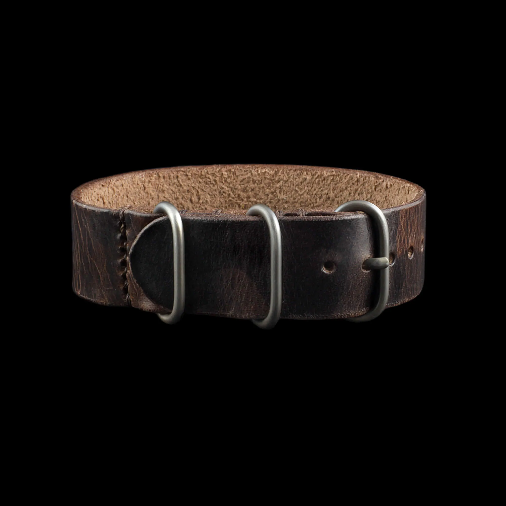 Single Pass Leather Watch Strap, 3-Ring Military 103