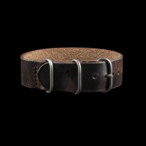 Single Pass Leather Watch Strap, 3-Ring Military 103