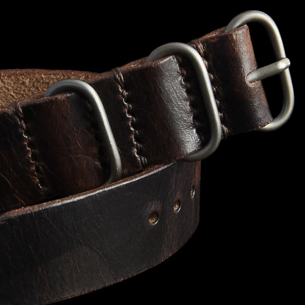 Single Pass Leather Watch Strap, 3-Ring Military 103