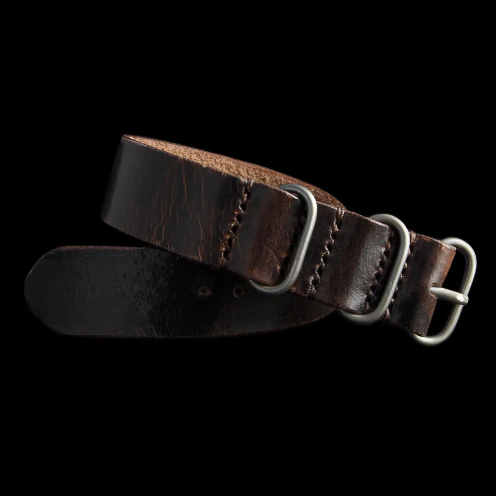 Single Pass Leather Watch Strap, 3-Ring Military 103