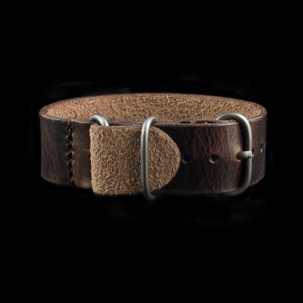 Single Pass Leather Watch Strap, 3-Ring Military 103