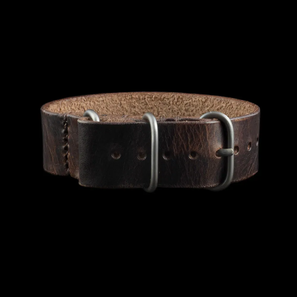 Single Pass Leather Watch Strap, 3-Ring Military 103