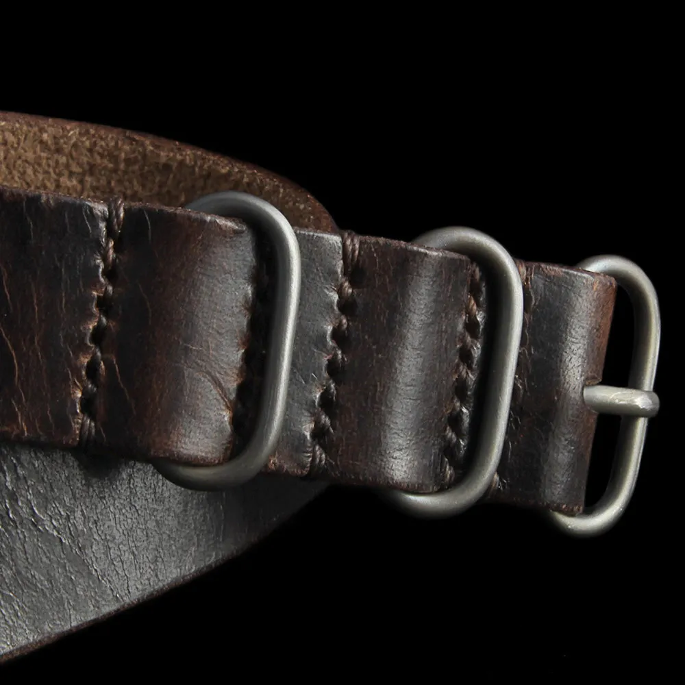 Single Pass Leather Watch Strap, 3-Ring Military 103