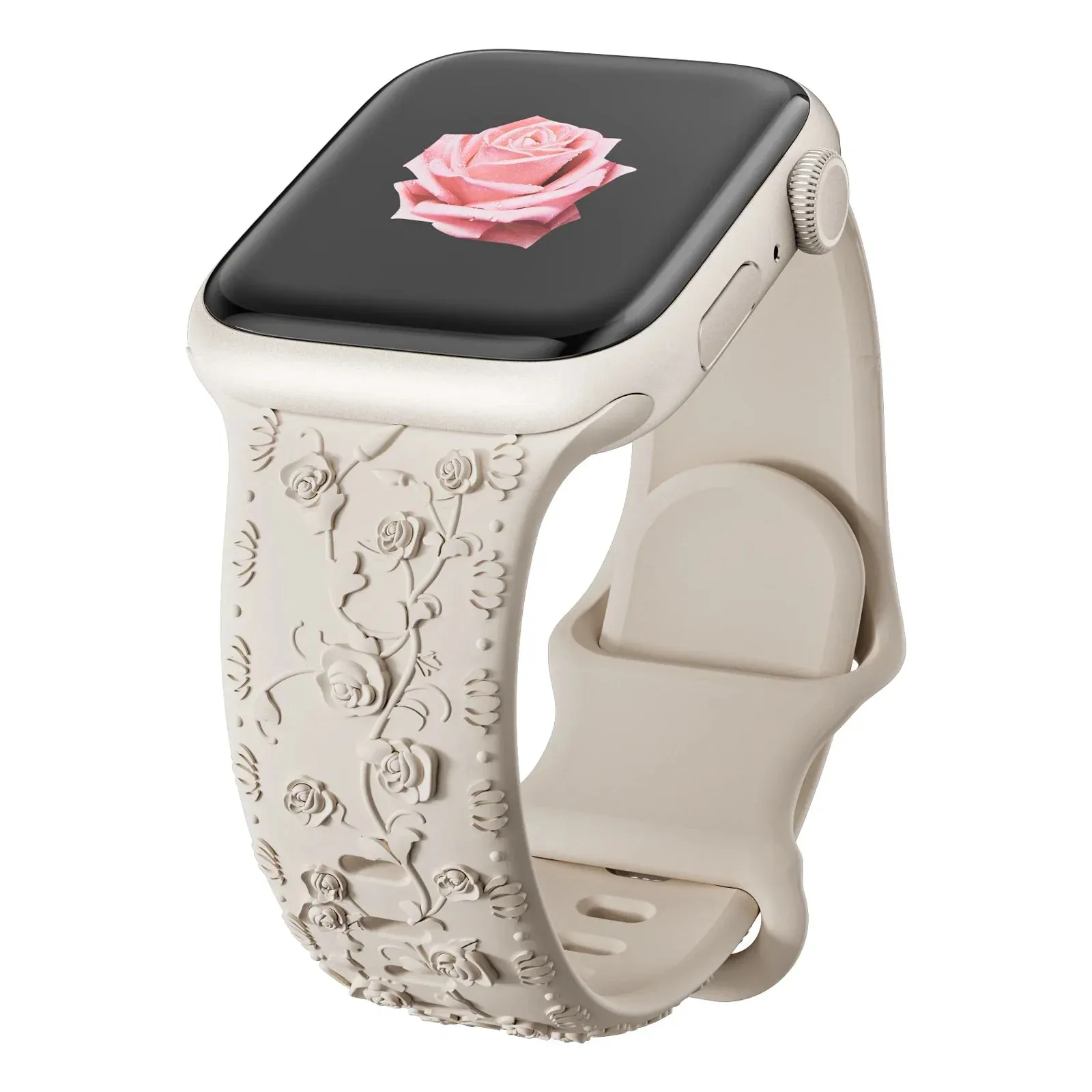 Soft Silicone Floral Engraved Apple Watch Band