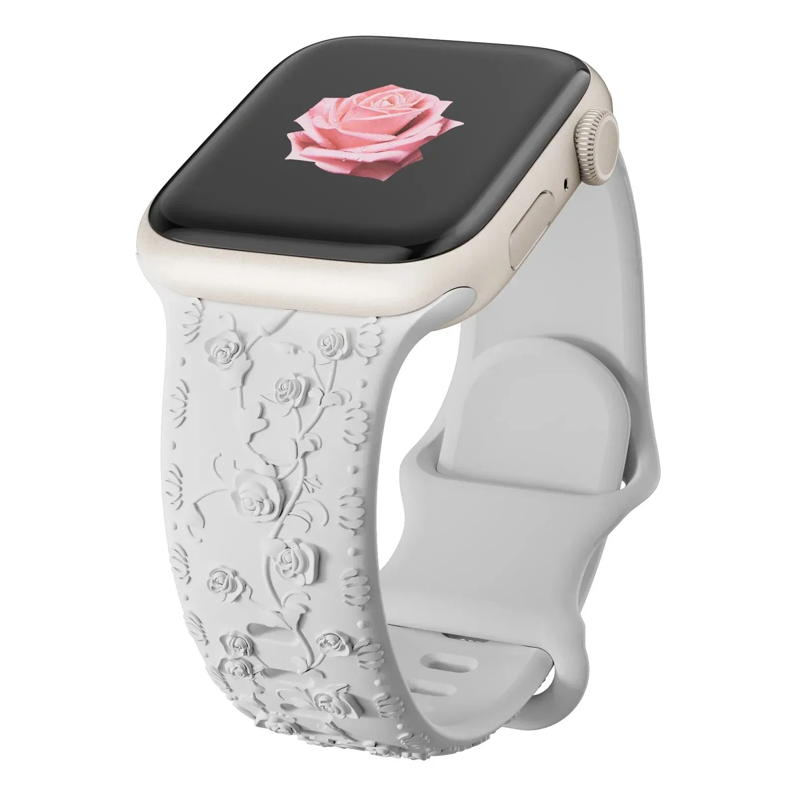 Soft Silicone Floral Engraved Apple Watch Band