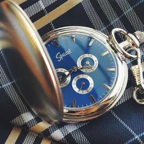 Speidel Classic Triple Subdial Closing Cover Pocket Watch with Chain, 35506154
