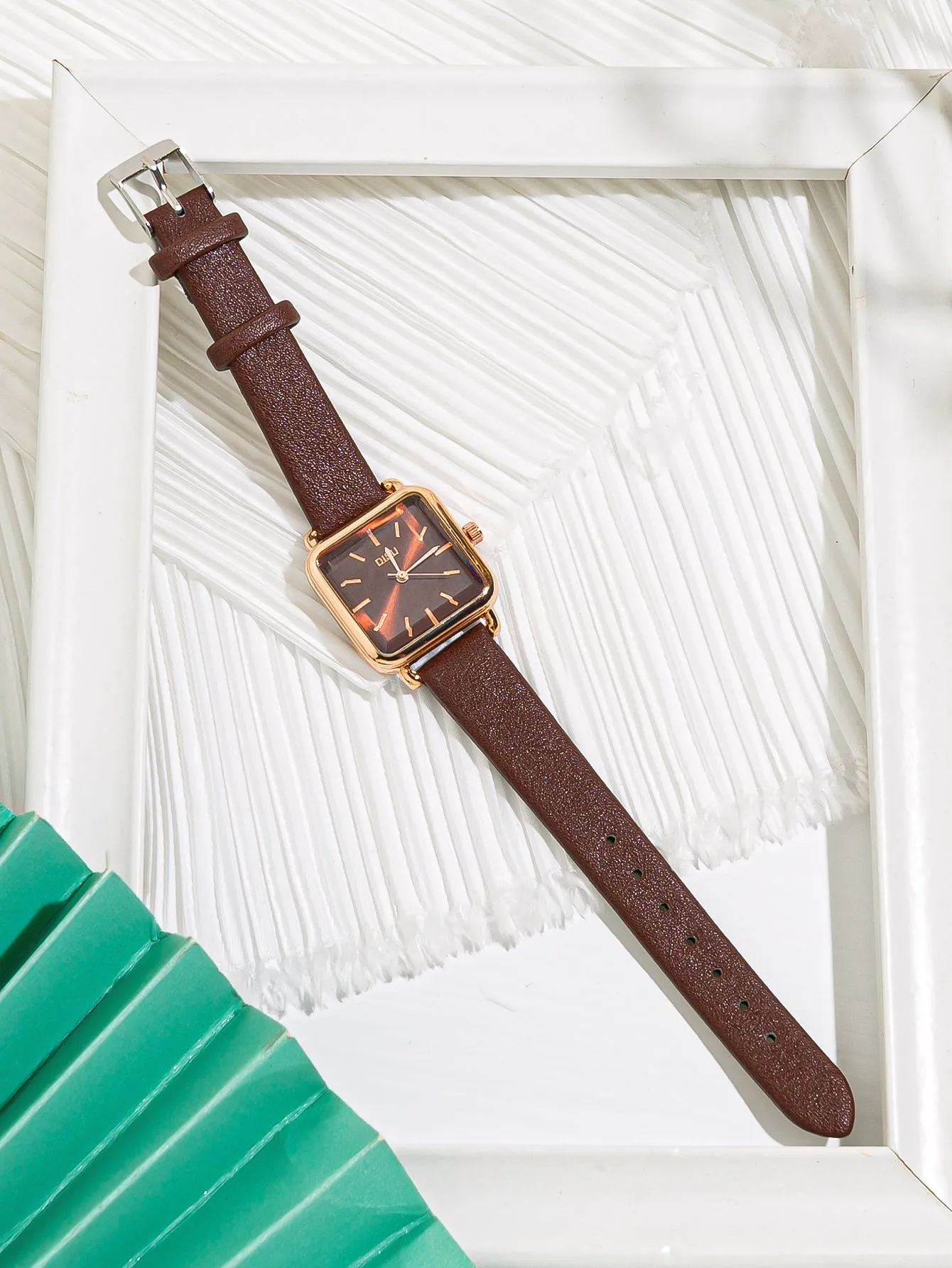 Square Pointer Quartz Watch - Brown