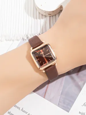 Square Pointer Quartz Watch - Brown