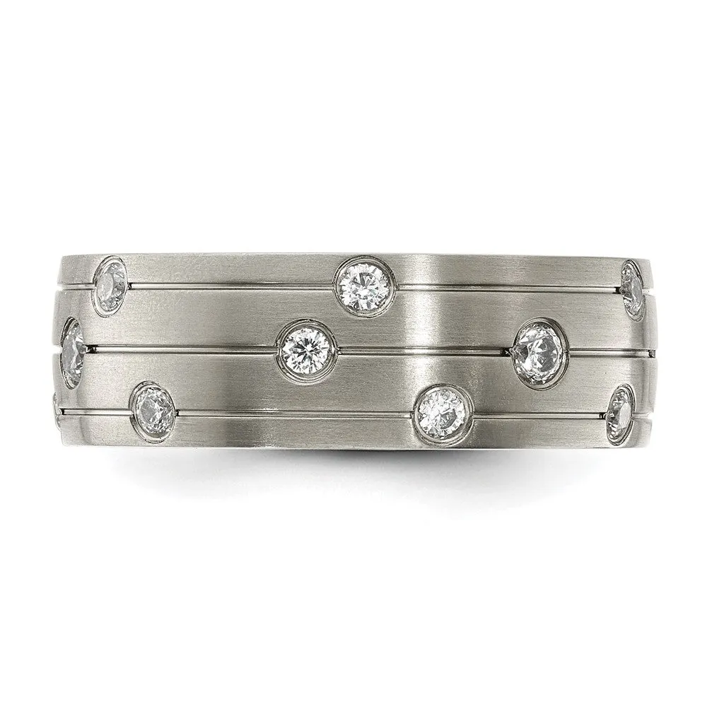Stainless Steel Brushed with CZ 8.00mm Band