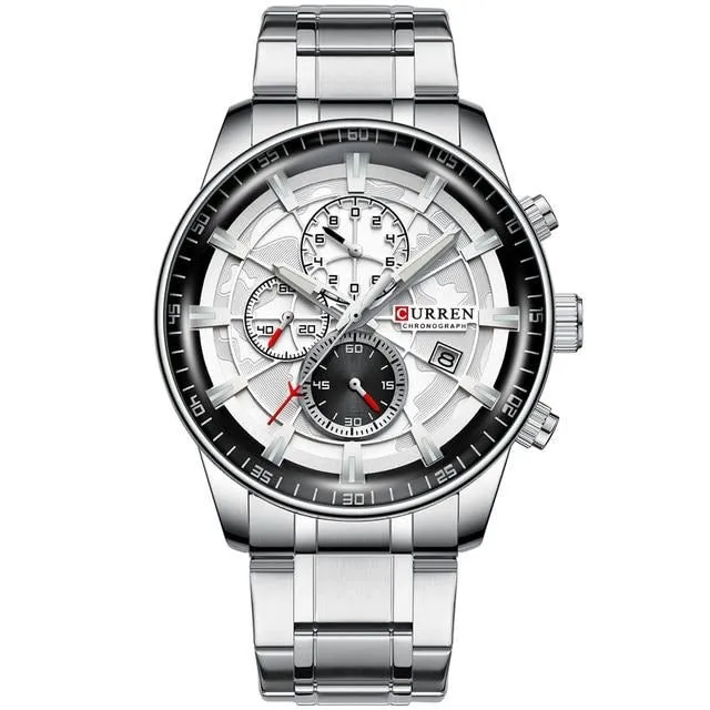 Stainless Steel Luxury Multi-function Chronograph Quartz men Wristwatch