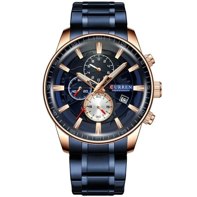 Stainless Steel Luxury Multi-function Chronograph Quartz men Wristwatch
