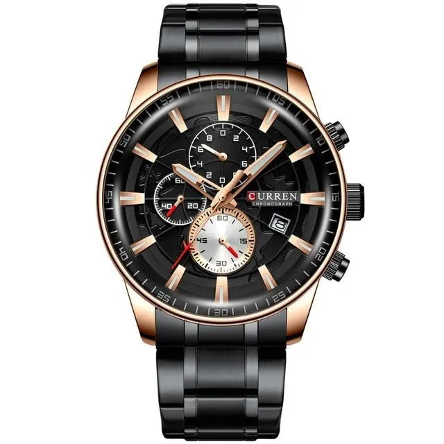 Stainless Steel Luxury Multi-function Chronograph Quartz men Wristwatch