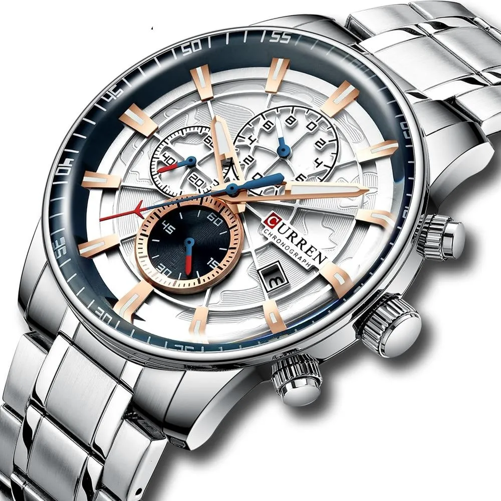Stainless Steel Luxury Multi-function Chronograph Quartz men Wristwatch