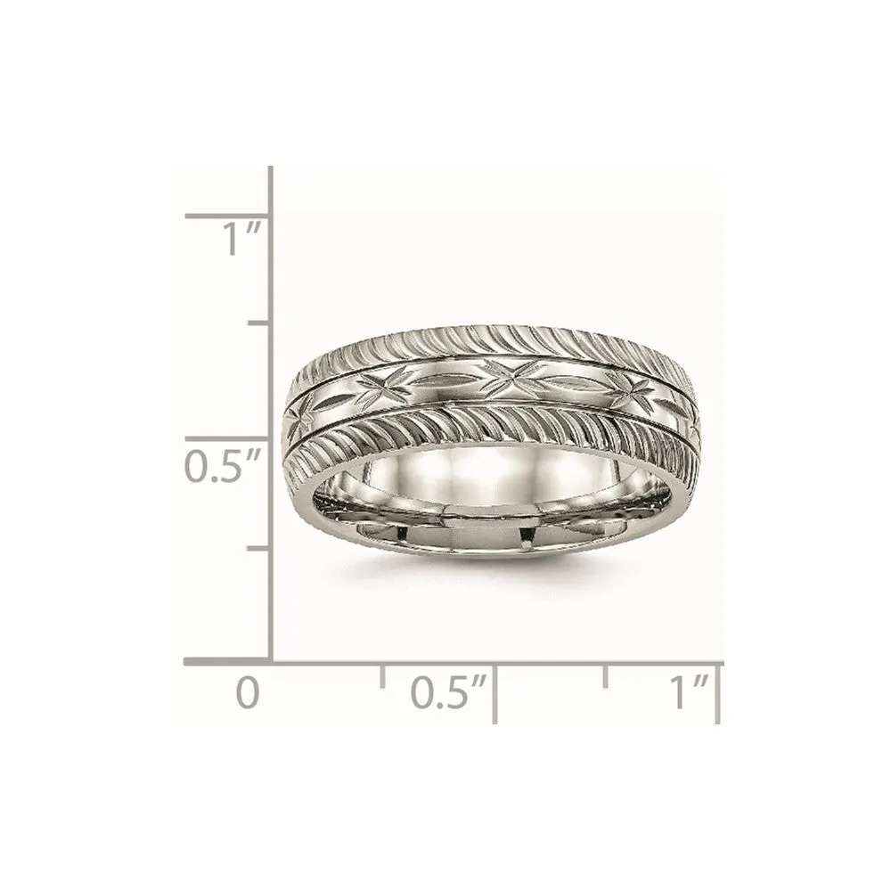 Stainless Steel Polished Diamond Cut 7mm Band
