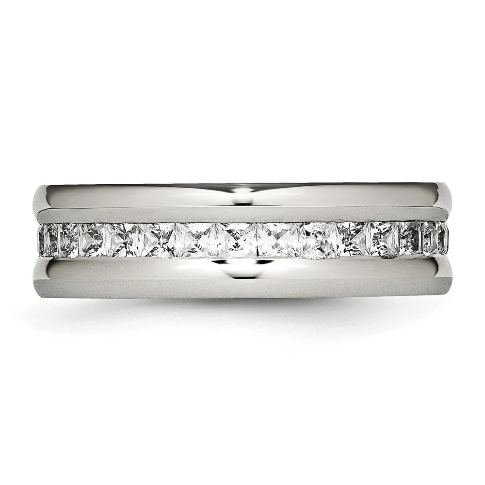 Stainless Steel Polished with CZ 7mm Band