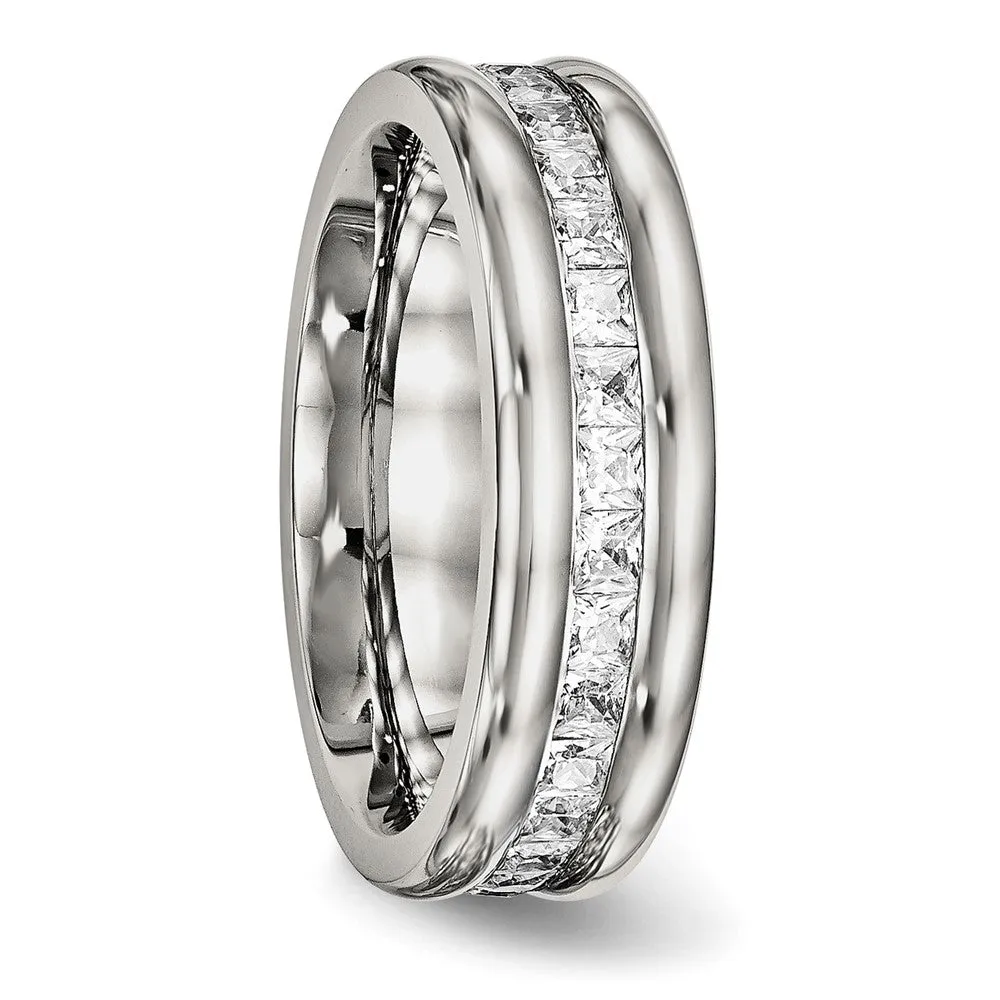Stainless Steel Polished with CZ 7mm Band