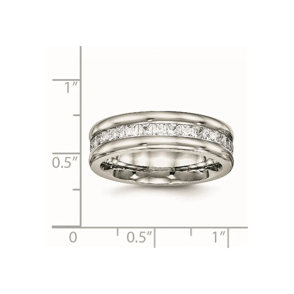 Stainless Steel Polished with CZ 7mm Band