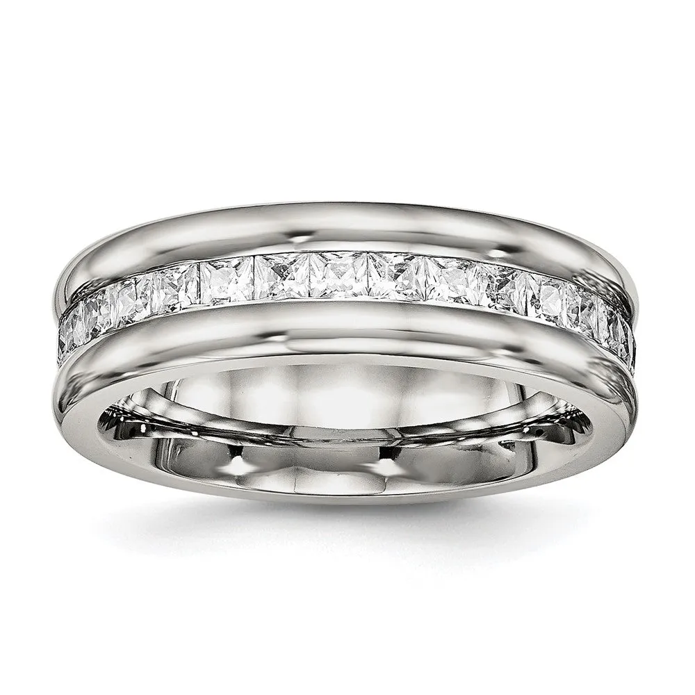 Stainless Steel Polished with CZ 7mm Band