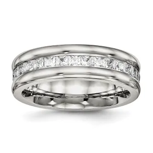 Stainless Steel Polished with CZ 7mm Band