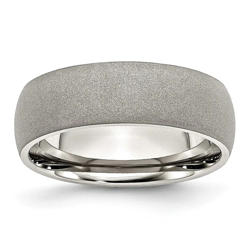 Stainless Steel Polished w/Stone Finish 7mm Band