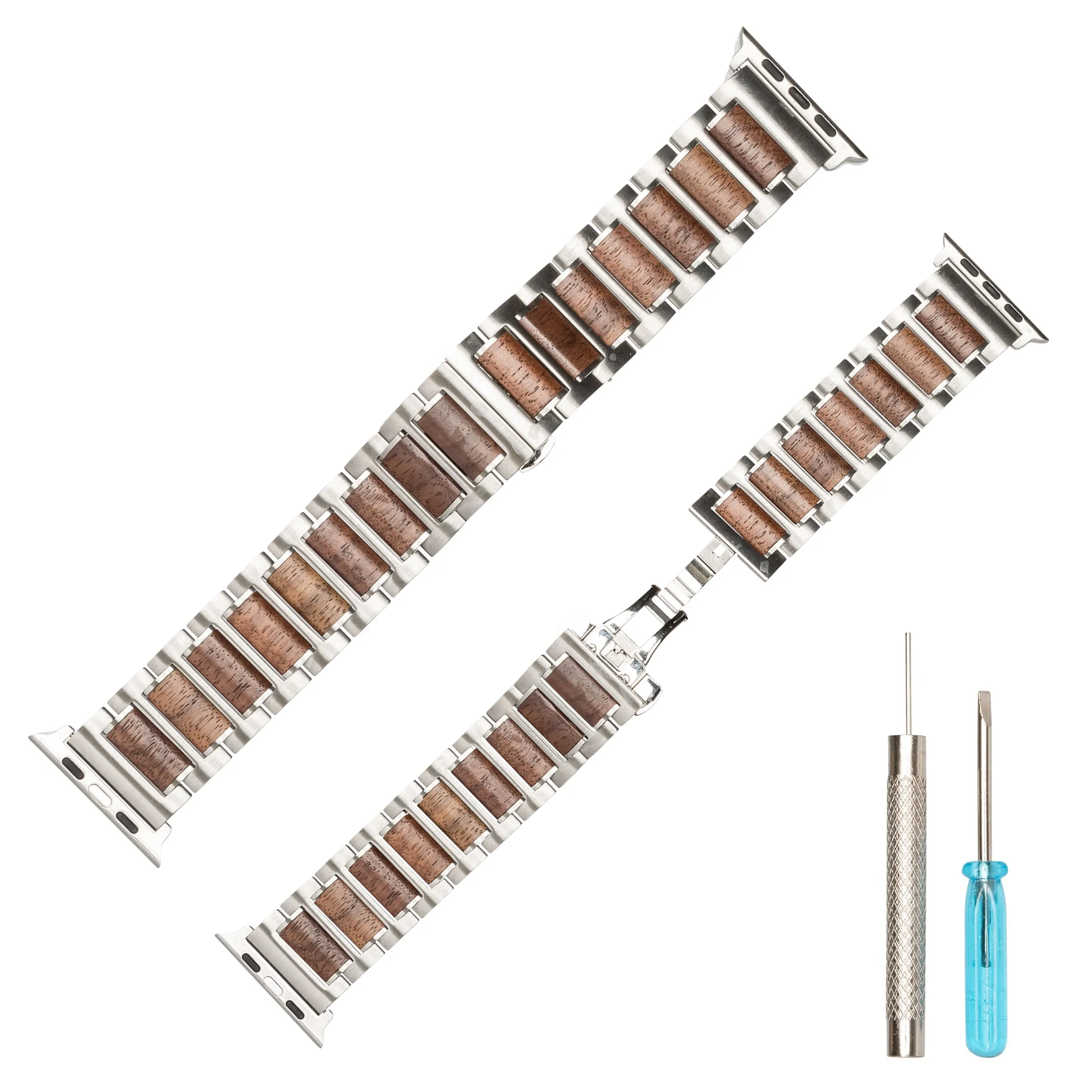Stainless Steel   Walnut | 38-40mm 42-44mm Apple Watch Band | Series 1,2,3,4,5