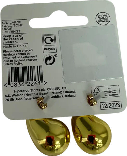 Superdrug Metallic Large Gold Tone Drop Earrings One Size