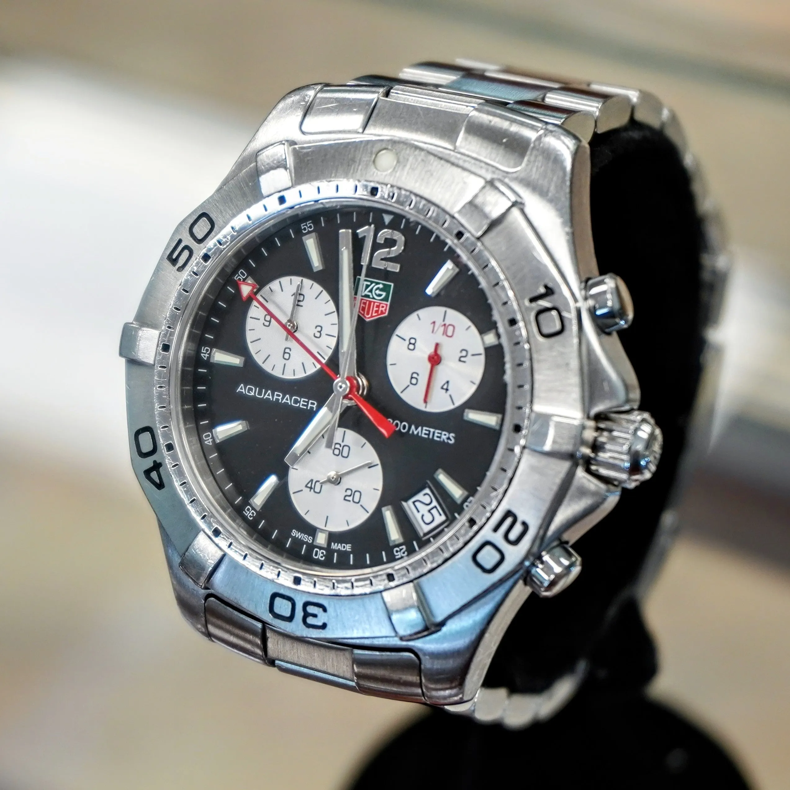TAG HEUER Aquaracer Black Dial Watch 300M Chronograph Wristwatch Ref. CAF1110