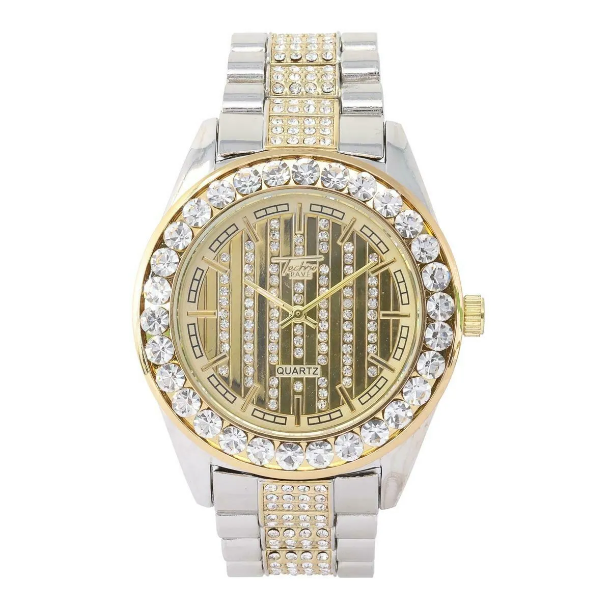 Techno Pave Blinged Out Men's Watch with Iced Out Bezel Simulated Lab Diamonds