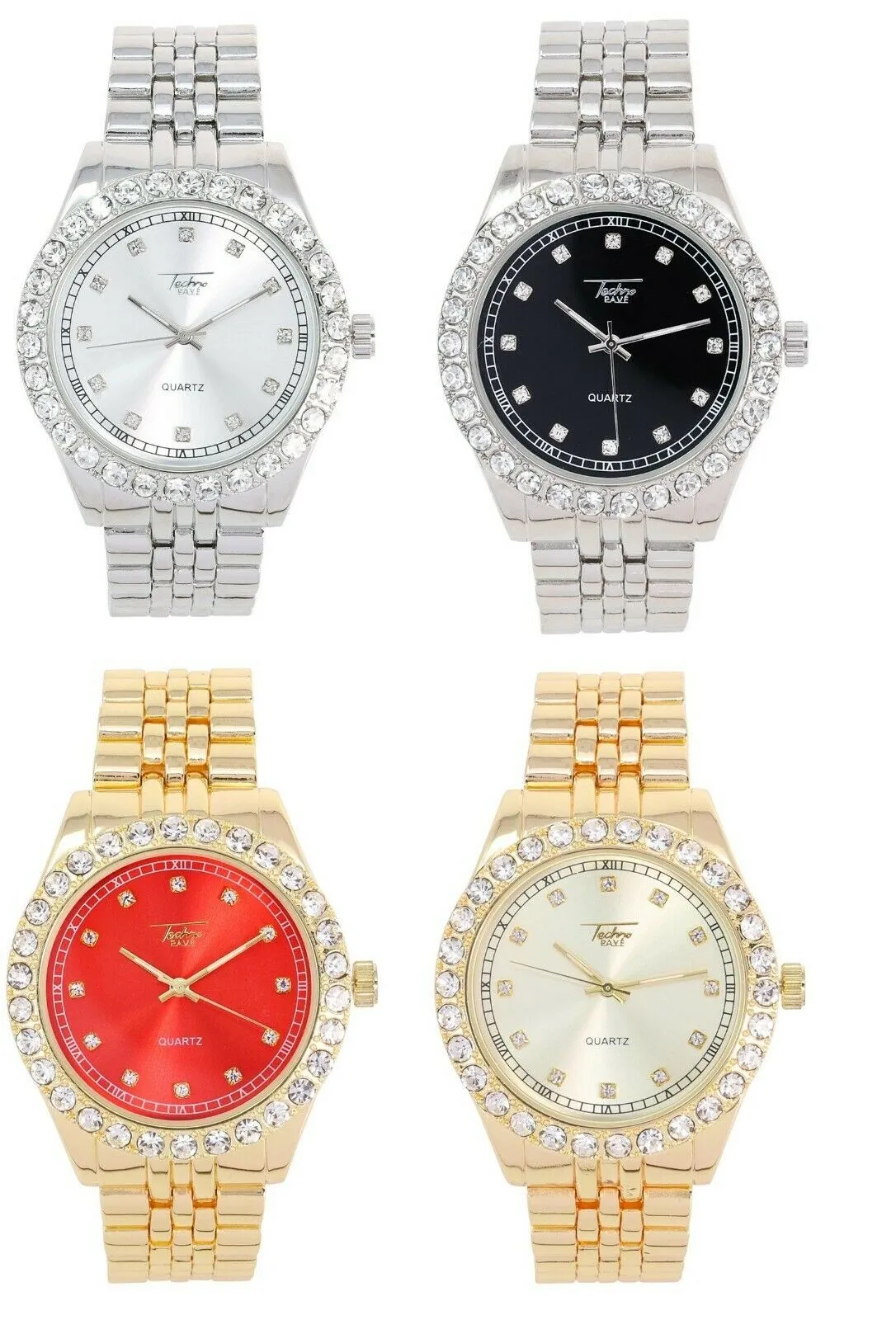 Techno Pave Blinged Out Men's Watch with Iced Out Bezel Simulated Lab Diamonds