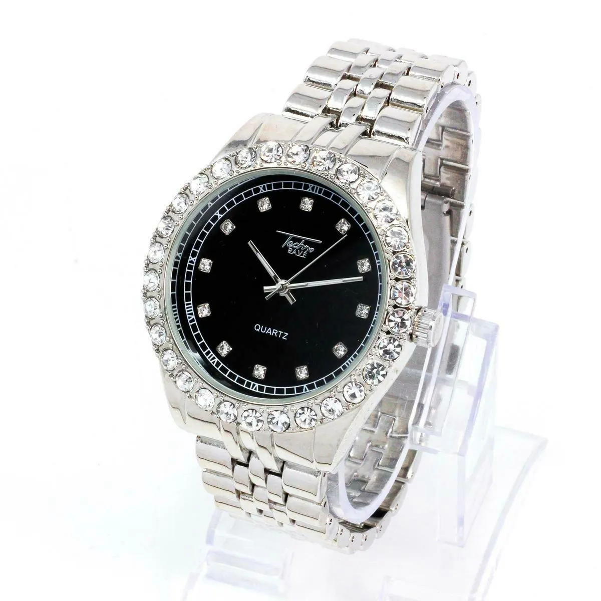 Techno Pave Blinged Out Men's Watch with Iced Out Bezel Simulated Lab Diamonds