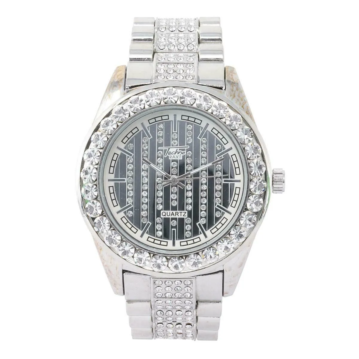 Techno Pave Blinged Out Men's Watch with Iced Out Bezel Simulated Lab Diamonds
