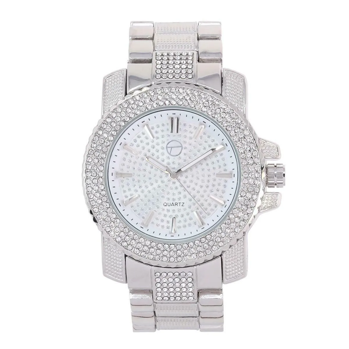 Techno Pave Blinged Out Men's Watch with Iced Out Bezel Simulated Lab Diamonds
