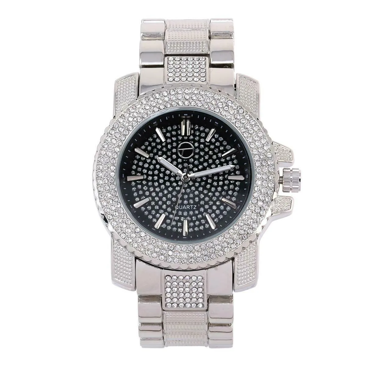 Techno Pave Blinged Out Men's Watch with Iced Out Bezel Simulated Lab Diamonds
