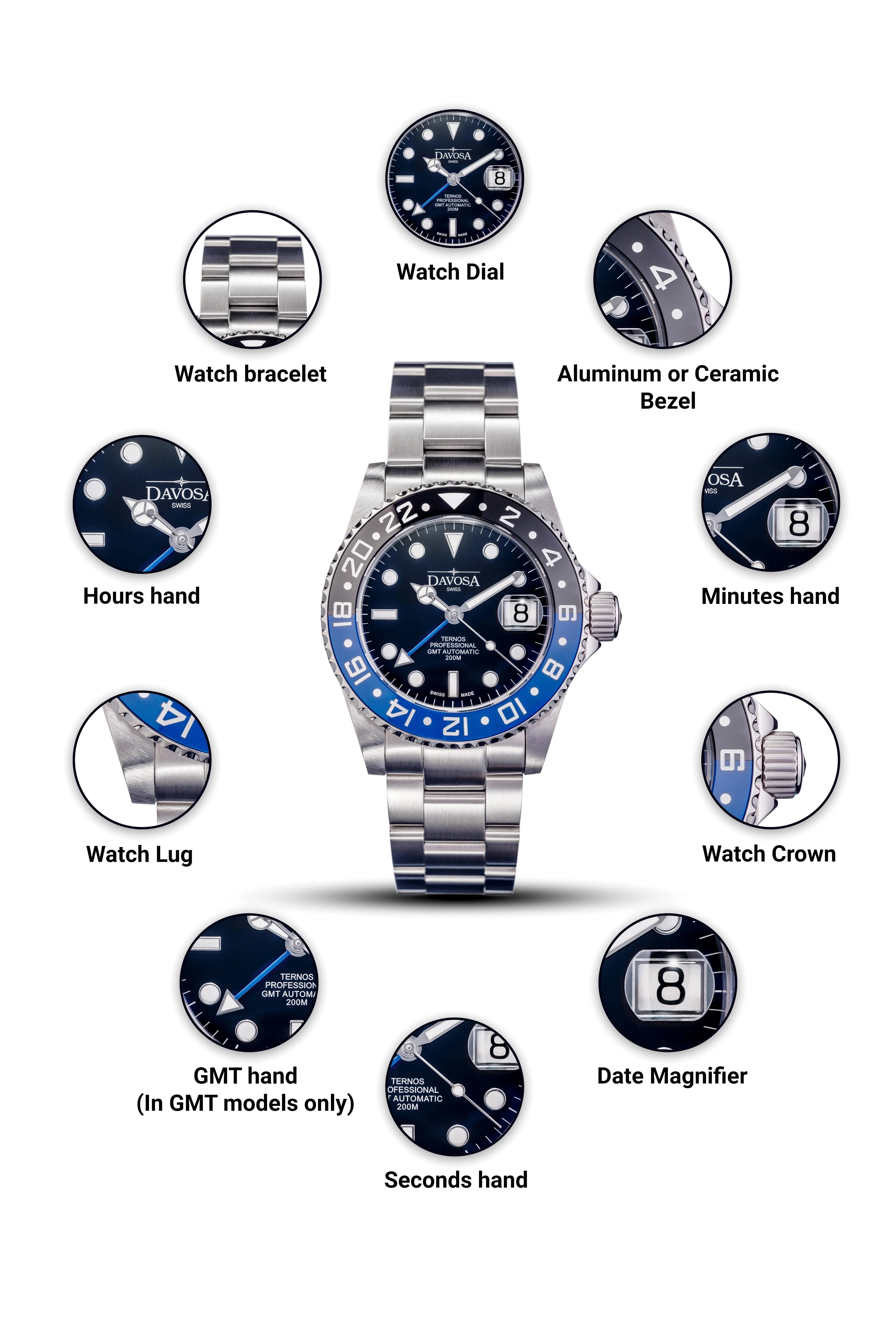 Ternos Professional Automatic 200m GMT Black Blue Diving Watch 16157145